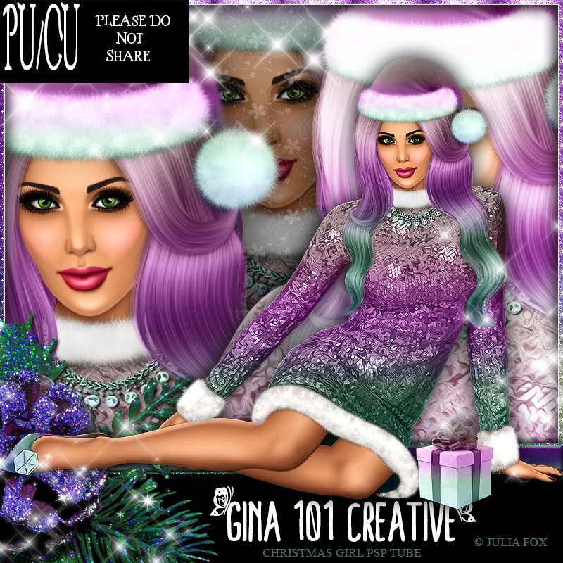 CU/PU Julia Fox Christmas Girl Soft Pink/Green PSP Tube - Click Image to Close